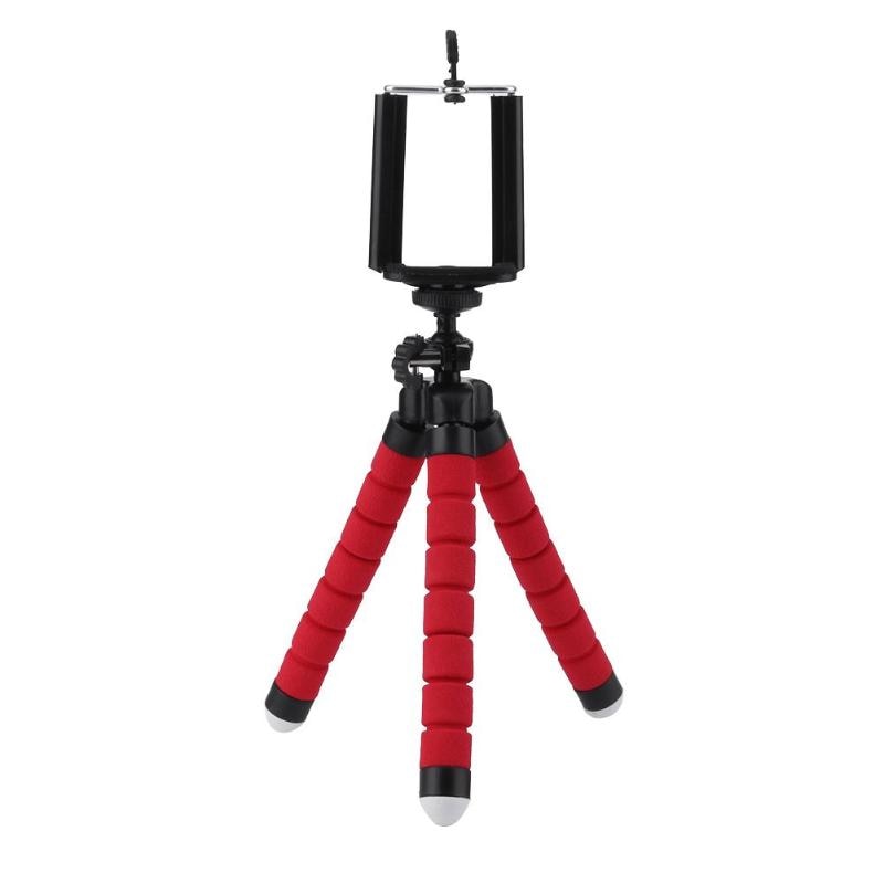 ALLOET Mini Flexible Sponge Octopus Tripod Selfie Stick Expanding Tripod Stand For Mobile Phone Camera With Phone Clip Holder: Red