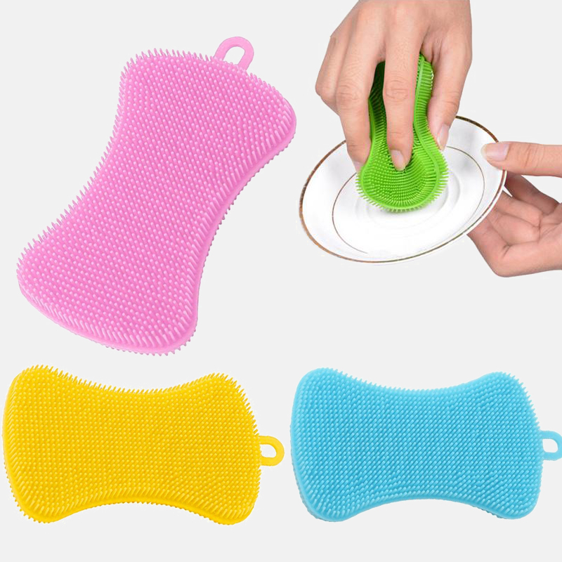 1/3/4pcs Kitchen Cleaning Brush Silicone Dishwashing Brush Fruit Vegetable Dish Washing Cleaning Brushes Pot Pan Sponge Scrubber