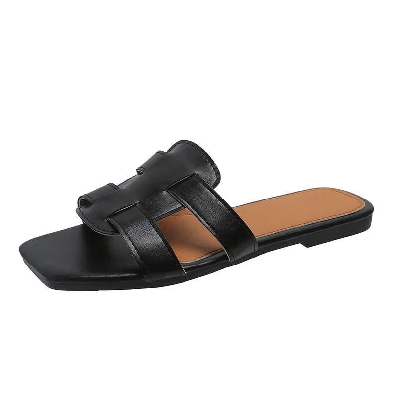 Sandales Plates Véganes NAE Okina - Noir - Taille 36 à 46 - Mules De Bain Confortables - Neuf Avec Emballage