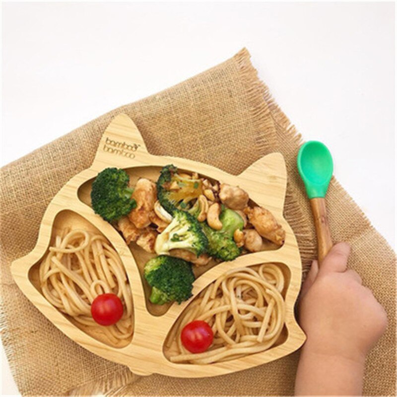 Bol en bois pour bébé, assiette de nourriture, lapin de dessin animé, bol d&#39;alimentation pour enfants, cuillère, ensemble de vaisselle pour enfants, plateau à fruits Pl: A1