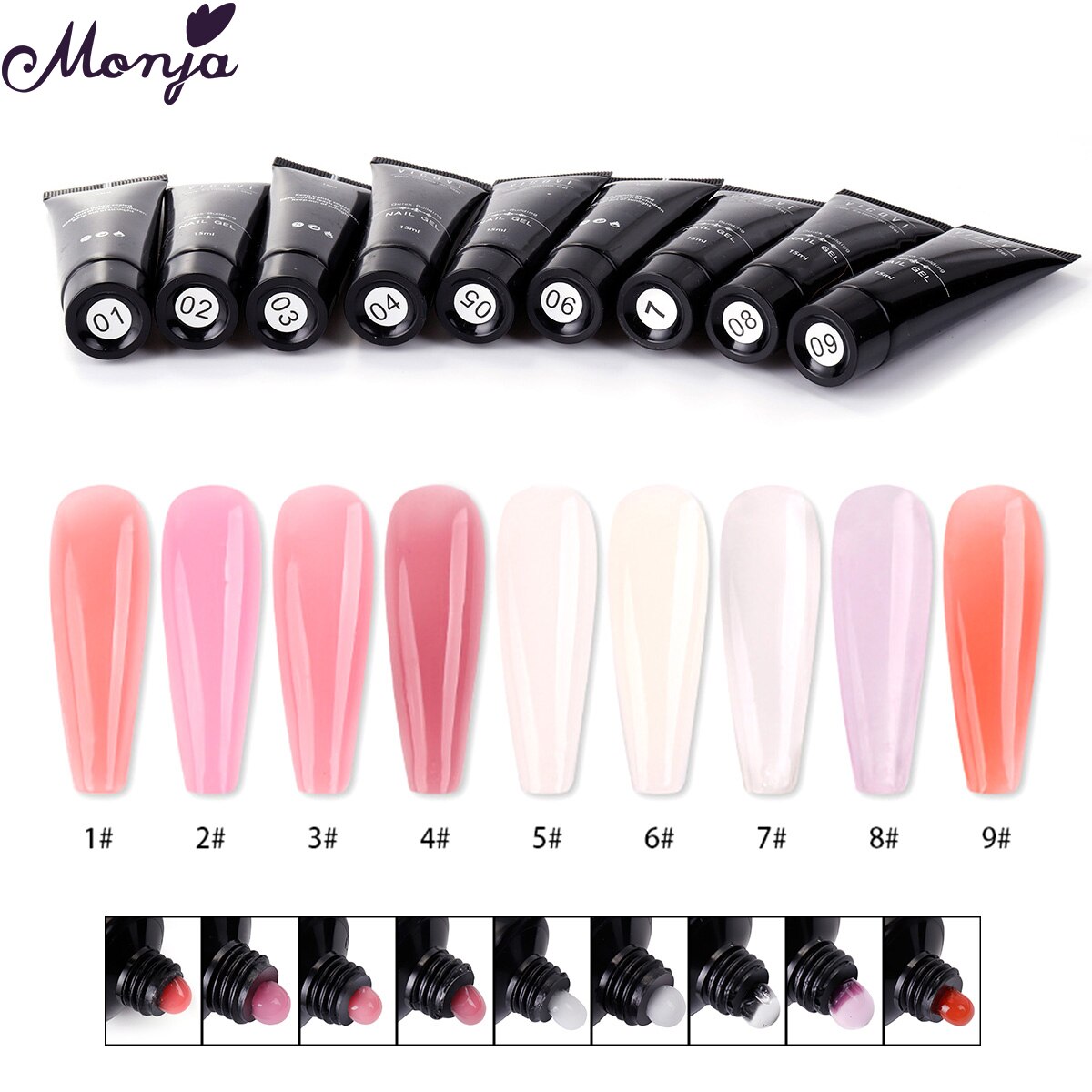 Monja 9 Kleuren 15Ml Nail Art Uv Gel Nagel Quick Building Acryl Nagellak Gel Diy Coating Schilderij manicure Tool