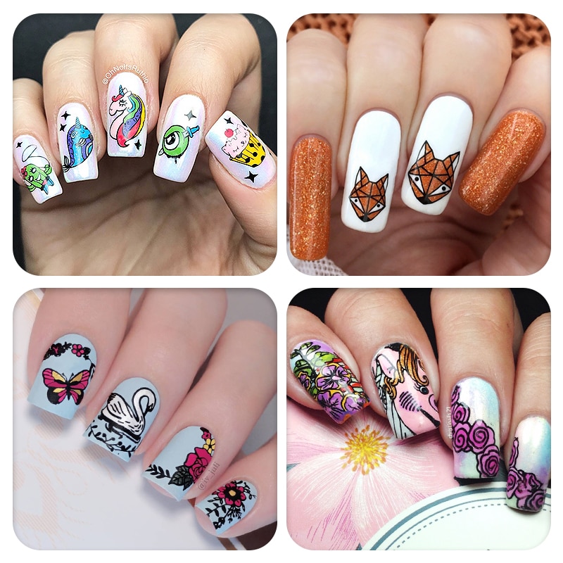 BORN PRETTY-placas para estampación, plantillas de estampado con motivos de animales bonitos, mariposas, manicura rectangular, impresión DIY de placas para uñas