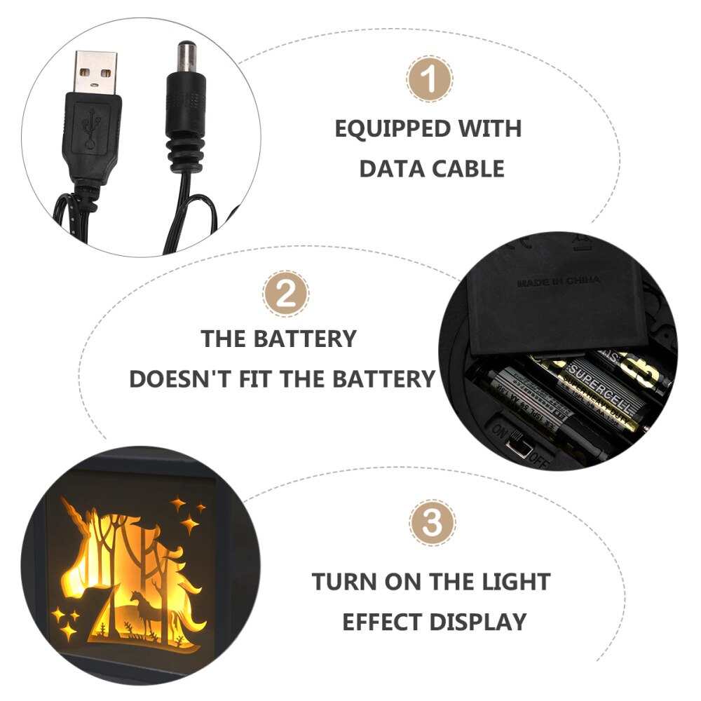 Caja de Luz Retro Para interior, luz de grabado en papel 3D cuadrada (batería blanca)