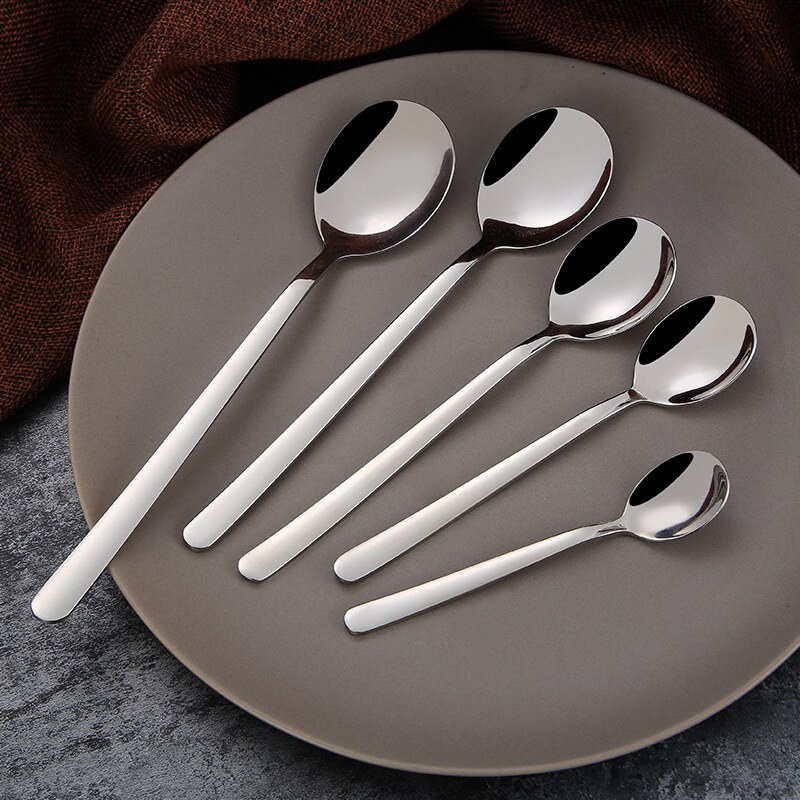 1pc sølvskje gaffel forskjellige størrelser rustfritt stål langt håndtak kaffe iskrem dessert drikker te scoop kjøkken bestikk