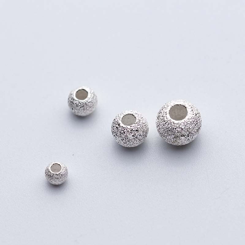 Lote de 10 unidades de cuentas redondas mate de Plata de Ley 925 de 3mm, 4mm, 5mm y 6mm hechas a mano, espaciador de agujeros grandes, accesorios para fabricación de joyas DIY