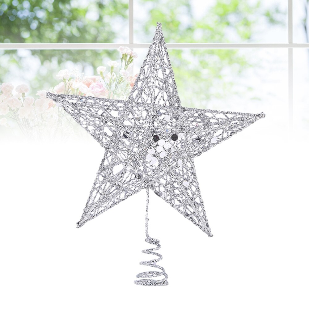 20cm étoile décoration sommet de sapin 5 pointu paillettes arbre de noël brillant ornement pour la fête à la maison (rouge): Silver