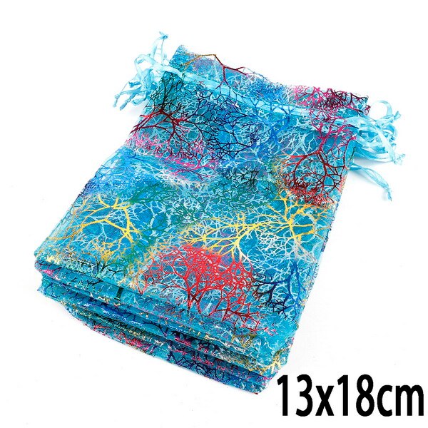 10pcs Sacchetti Organza 7x 9/9x1 2/10x1 5/13x18cm Regalo di Festa di Nozze di Imballaggio titolare Della Collana Monili Dei Braccialetti Di Natale Del Sacchetto Del Sacchetto: 04BL 13x18 cm