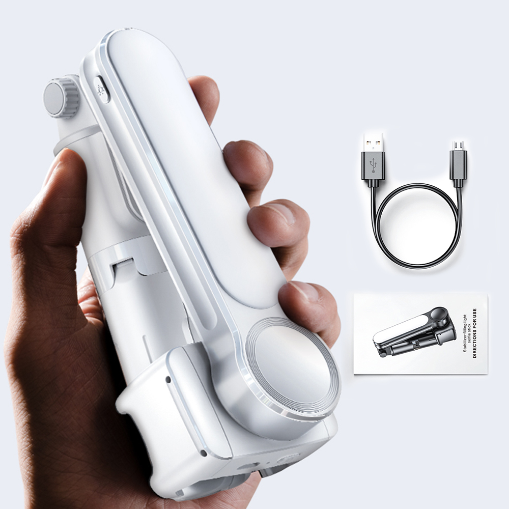 Bonola Handheld Draadloze Bluetooth Selfie Stick Opvouwbare Voor Ios/Android Gimbal Mobiele Telefoon Selfie Stok Statief Met Licht Invullen: White