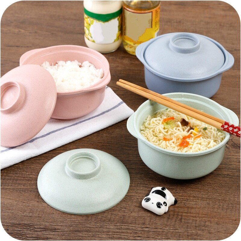 Lunch Tray Gerechten Soepkom Met Deksel Servies Terrines Puur Natuurlijke Tarwe Stro Creatieve Salade Noedels Plaat Plastic Servies
