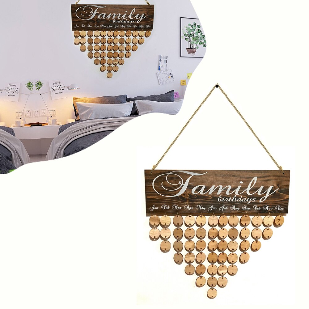 Family Wooden Birthday Reminder Calendar Birthday Tracker Wall Hanging Plaque Board Sign DIY Home Decoration