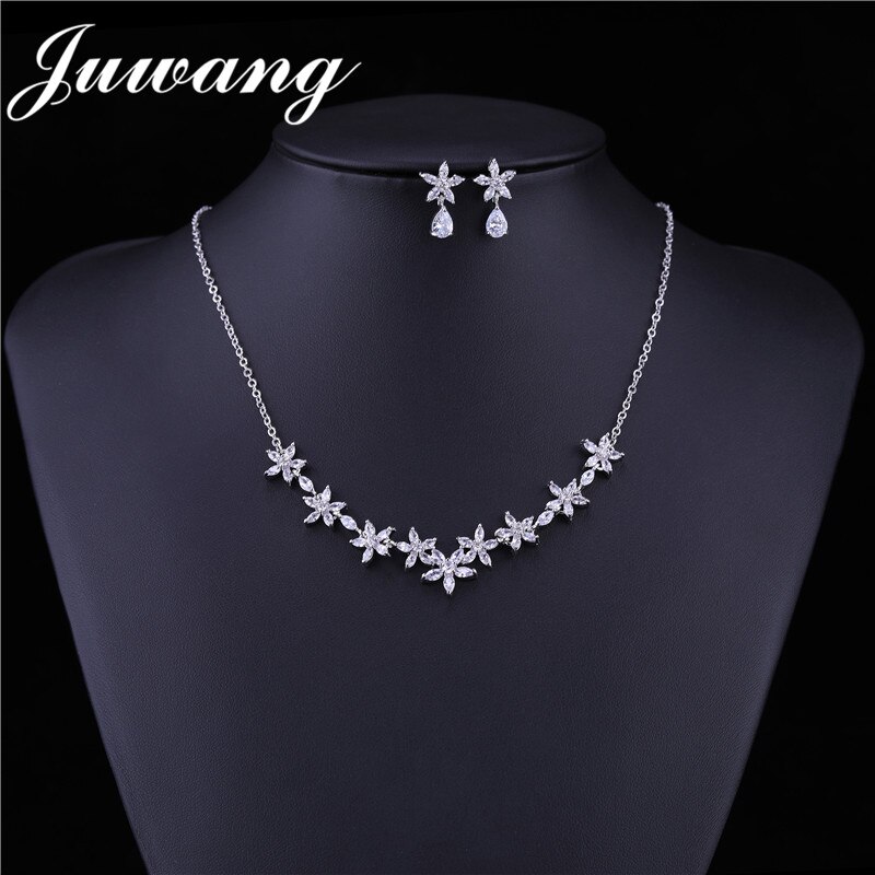 JUWANG marka ekskluzywna drzazga kolor kwiat biżuteria sześcienny naszyjnik z cyrkonią kolczyk gwiazda imprezy zestaw biżuterii prezent dla kobiet
