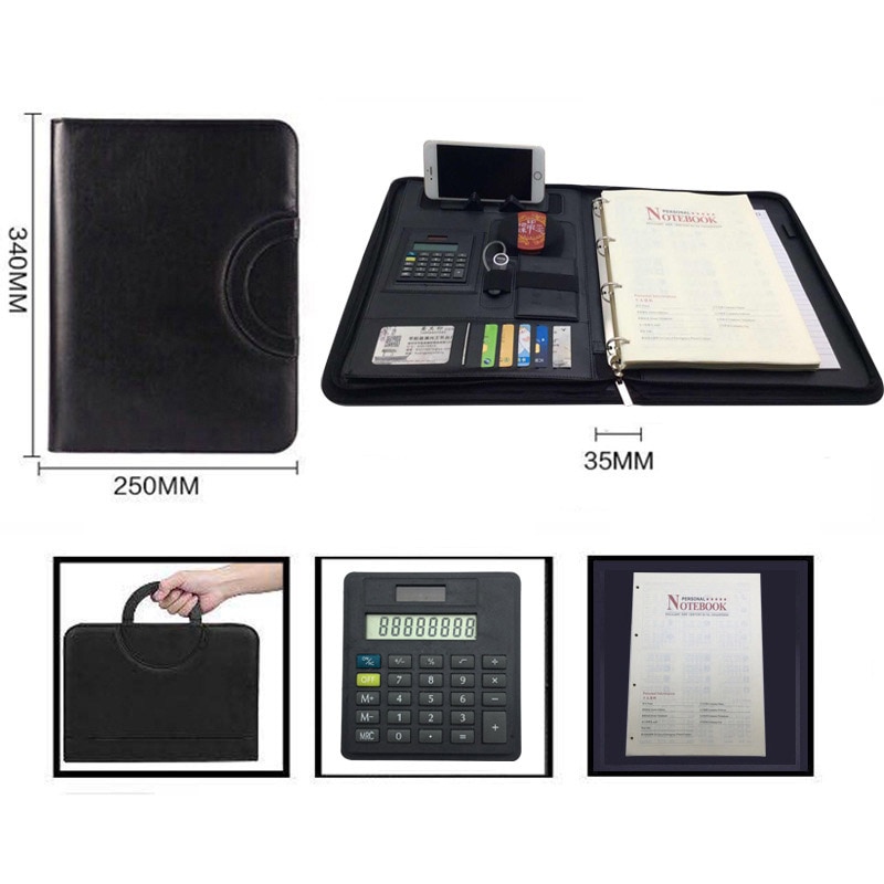 File Folder A4 Fichario Ring Binder Case for Document Organizer Office Manager Padfolio File Cabinet Holder Zipper Briefcase Bag