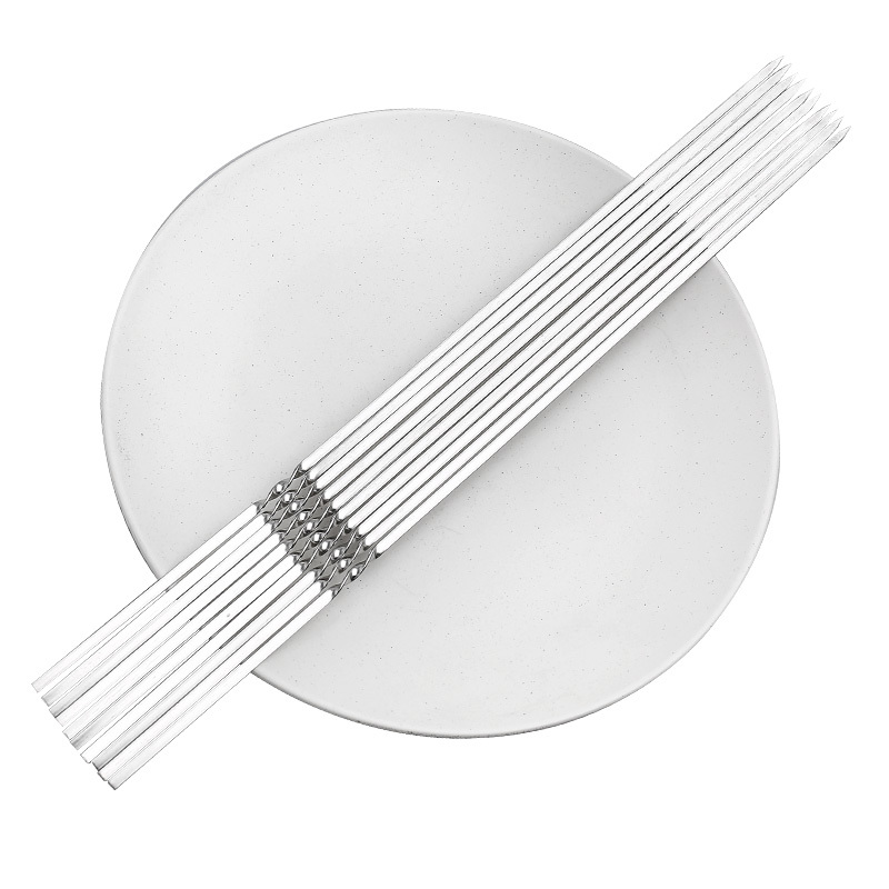 Rostfritt stål platt pinne utomhus grill nål fårspett bbq grill tillbehör stek verktyg 100 st sträng av kött