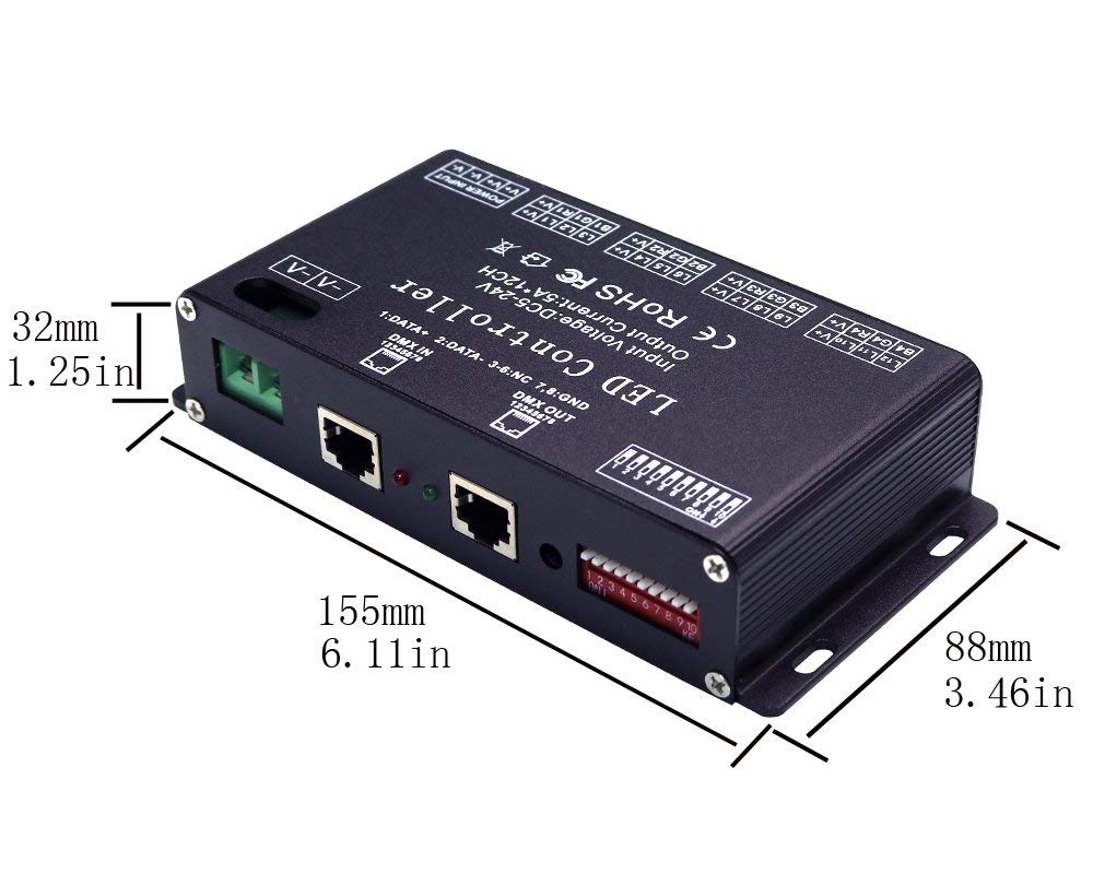 High Power 12 Channel 5A/CH Dmx Led Controller Led DMX 512 Decoder Dimmer Driver DC5V-24V for led rgb strip or lights ST169