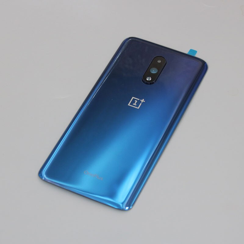 100%  originale oneplus 7 bakre batteridekseldør bakglass ett pluss 7 kabinett 1+ 7t p7819 med kameralinse + logo: Blå