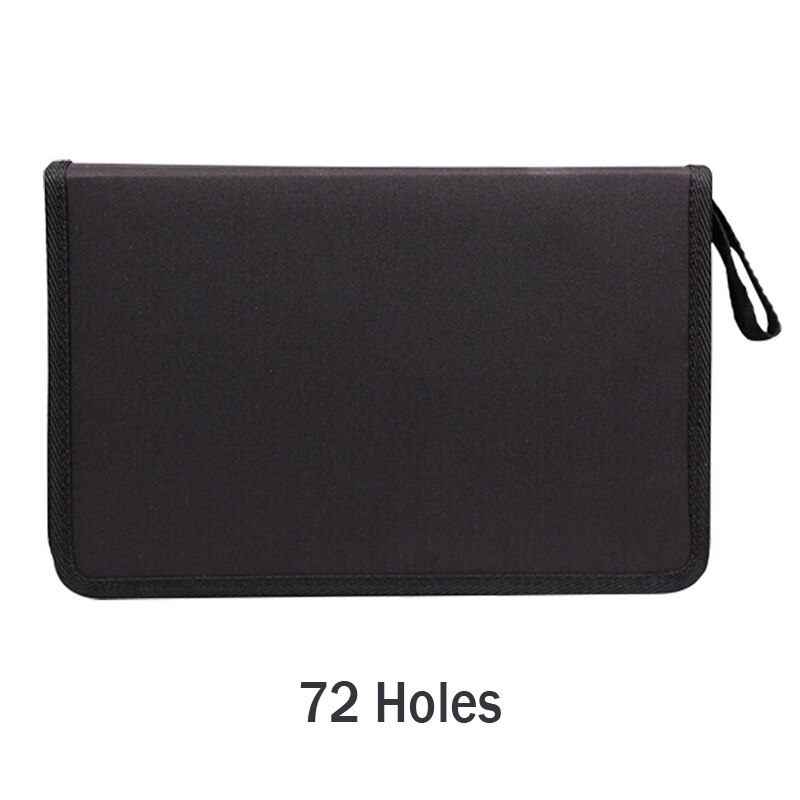Estuche de tela para lápices de 36, 48 y 72 agujeros, estuche de tela para lápices, bolsa de lápices de Color sólido con cremallera, estuche de bolígrafo para bocetos, escolares para estudiantes: black 72 holes