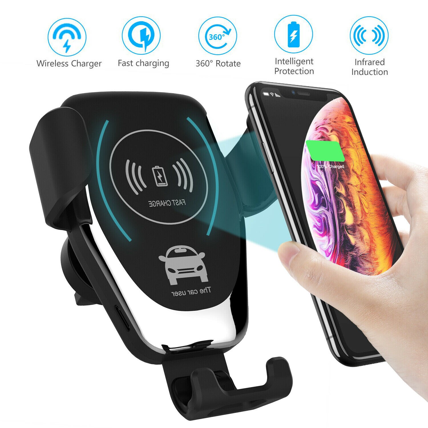 15W Wireless Charger Car Mount Automatic For Air Vent Mount Car Phone Holder Intelligent Infrared Fast Wireless Charging Charger