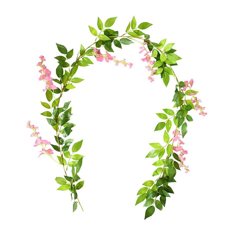 Guirnalda de arco de boda de enredadera de flores, glicinia Artificial, decoración verde falsa, follaje de plantas, hiedra, Fondo de pared, decoración colgante, 180cm: pink