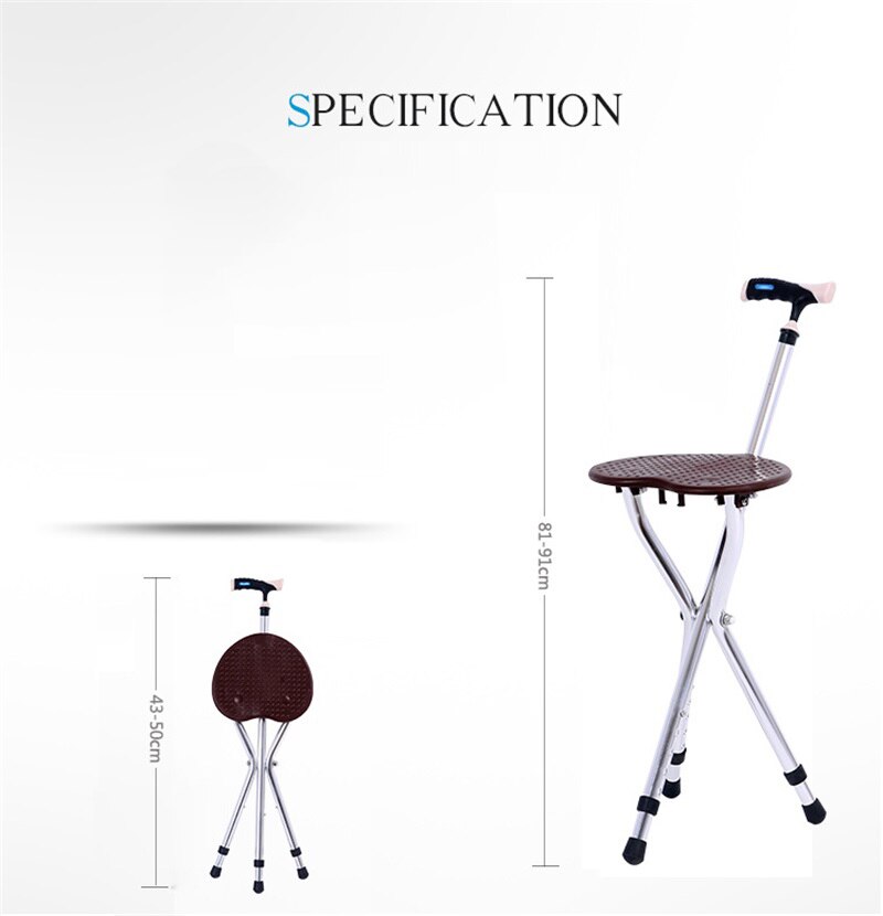 Silla plegable para ancianos, taburete de bastón multifuncional con masaje de tres patas, muleta antideslizante,