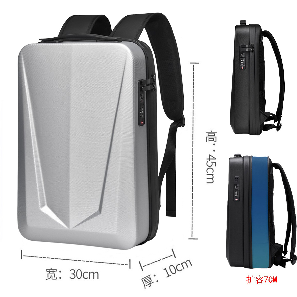 Sac à dos pour ordinateur portable 17 pouces pour hommes, étanche, extensible, coque rigide, antivol, Tsa, chargement USB, bureau, voyage, affaires, sac à bandoulière: BLEU CIEL