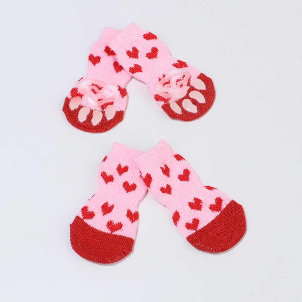 Honden Kat Schoenen Anti-Slip Gebreide Sokken Hond Sokken Dikke Warme Poot Protector Hond Sokken Booties Huisdier Accessoires voor Puppy Kitten: pink / L