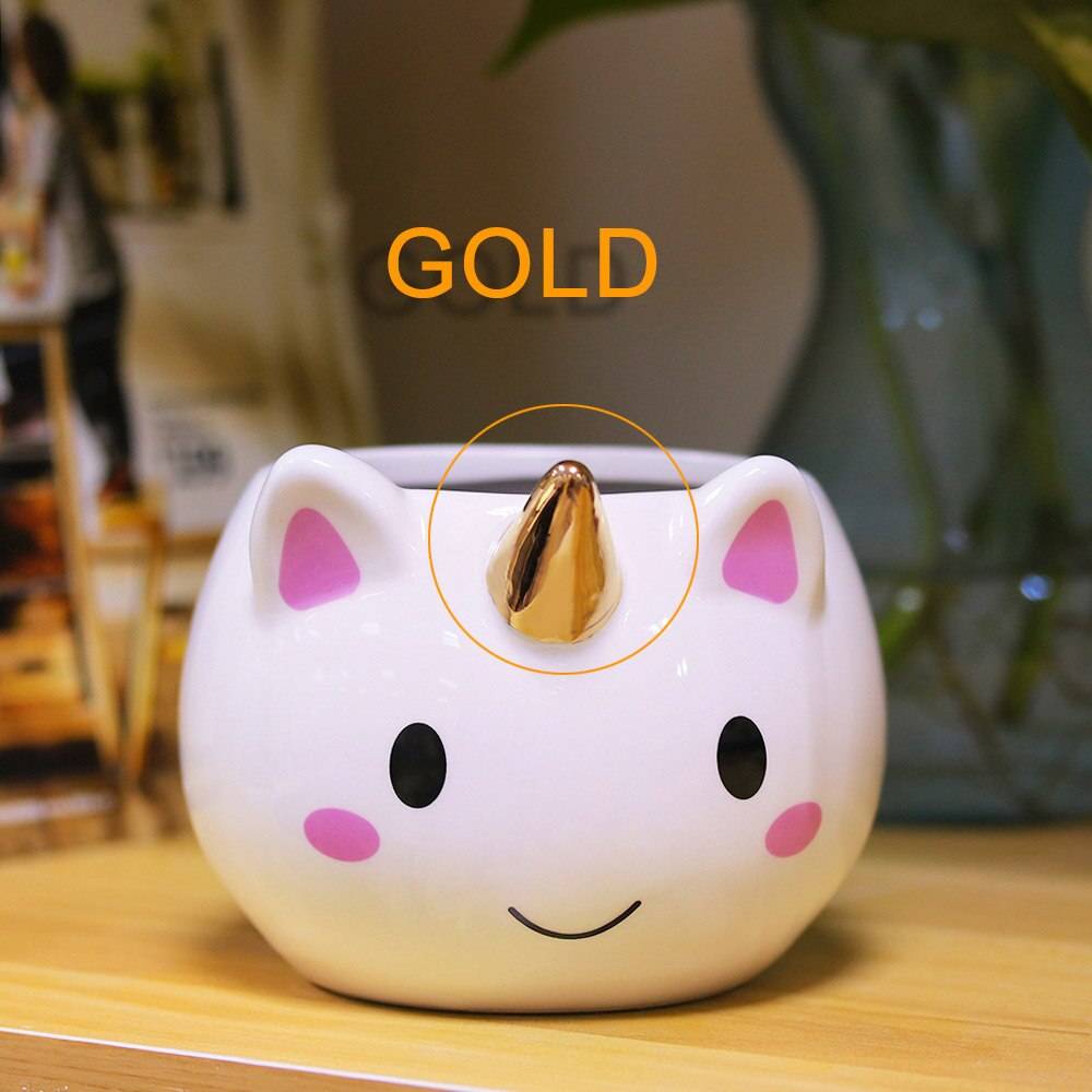 Tasse licorne arc-en-ciel, tasse licorne 3D, tasse à café en céramique, or stéréo, mignon, 300ml: gold