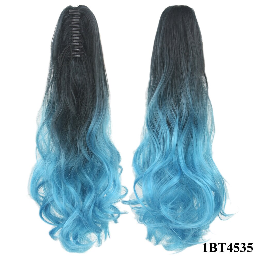 Soowee – Postiche Queue De Cheval synthétique à pince, 24 pouces, Extensions De cheveux ondulés gris ombré, Postiche Queue De Cheval: 4/30HL