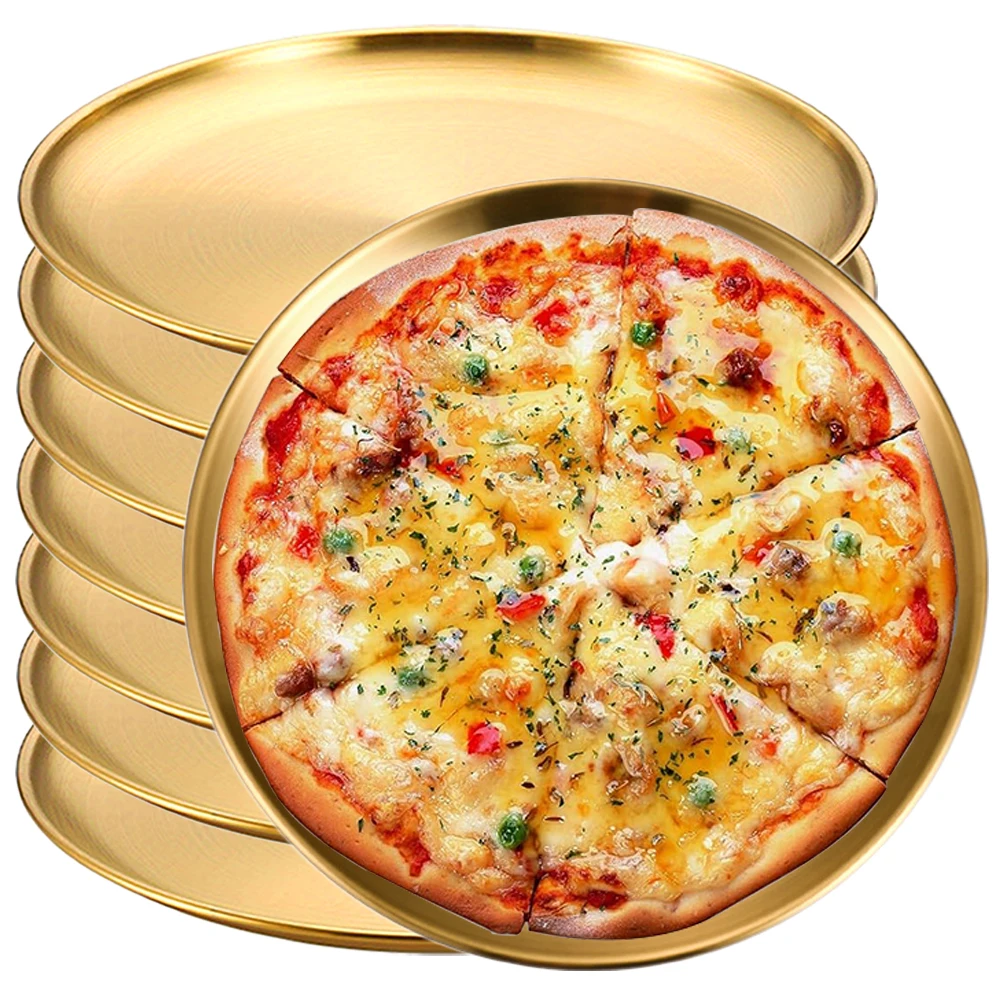 8 Stücke Edelstahl Runde Goldene Flache Tablett Platte Rostfrei 14/17/20/23/26 cm Camping Platte BBQ Picknick Gerichte Kochgeschirr