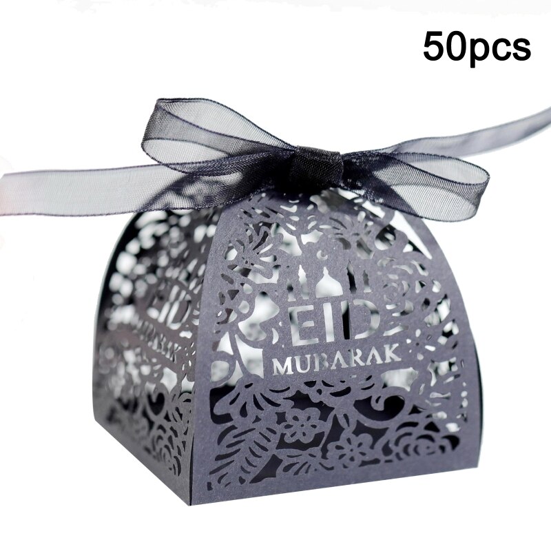 50pcs Eid Mubarak Candy Box Ramadan Decoration Hollow Wedding Party Favor Chocolate Boxes with Ribbons: BK-2