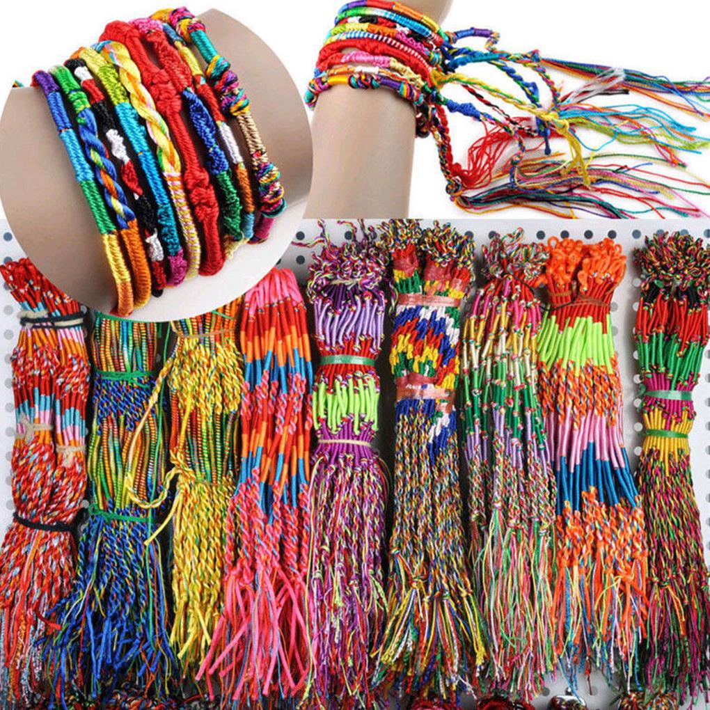 10 pçs mão-linha tecida pulseiras coloridas amizade corda tornozeleira cor linha corda pulseira cor aleatória