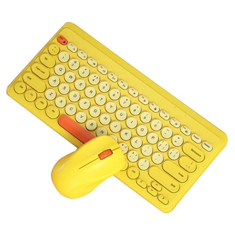 Simple Wireless Keyboard and Mouse Compact Quiet Full-Size Keyboard Mouse Combo with USB Receiver for Laptop Notebook: Lemon yellow