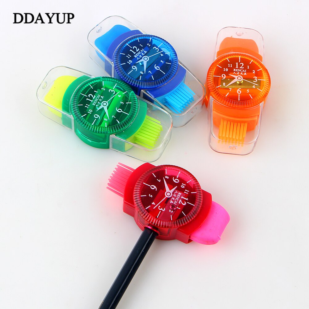 4 Uds. De Mini sacapuntas creativos de colores con cepillo de gomas de borrar para oficina y escuela, artículos de papelería