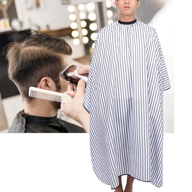 FBIL-Haircut Apron, Black and White Color Striped Body-Covered Haircut Apron,Suitable for Haircut At Salon or Home