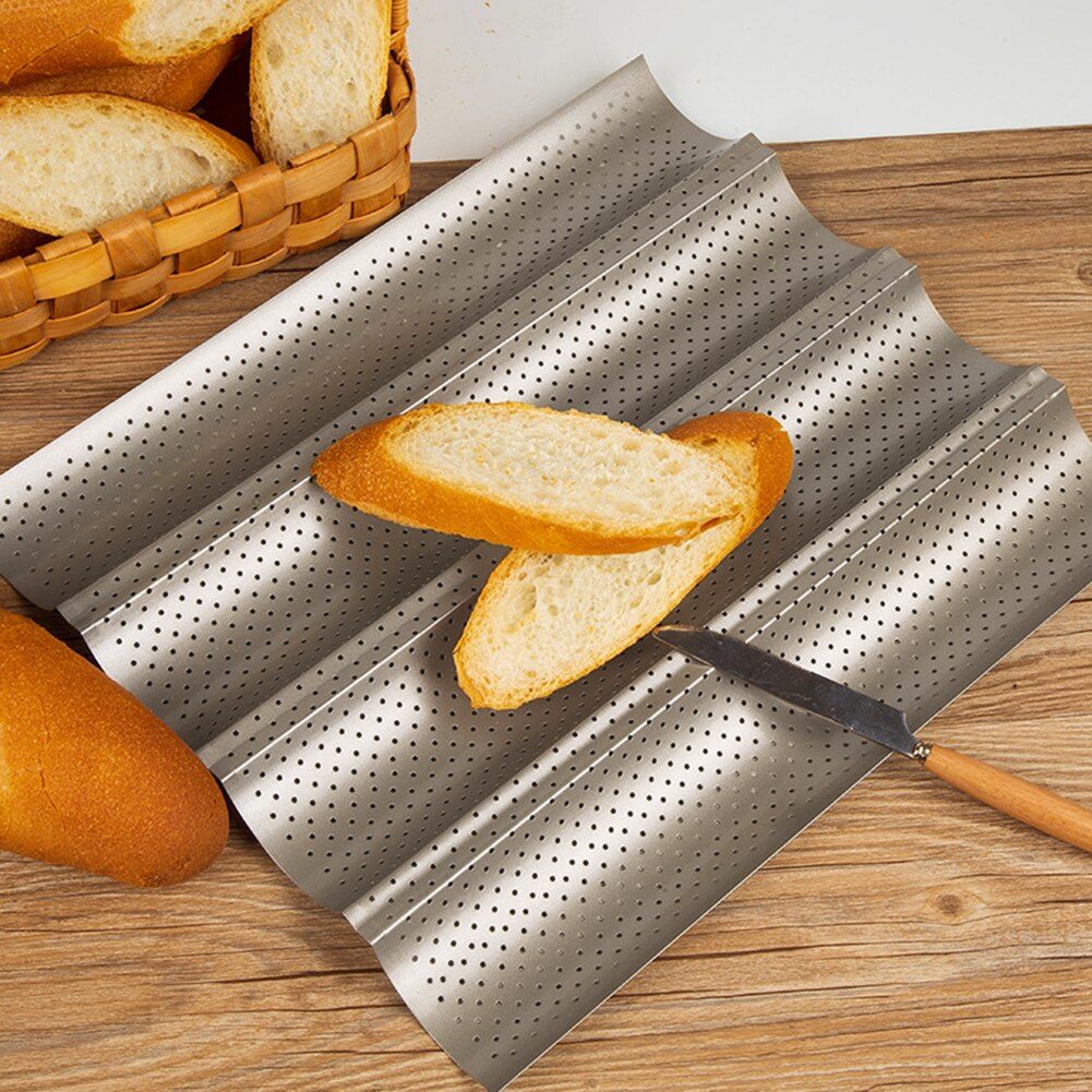 French Bread Mold for Baking Bread Wave Baking Tray Practical Cake Pan Baguette Mold 3 Grooves Waves Kitchen Bread Baking Tool
