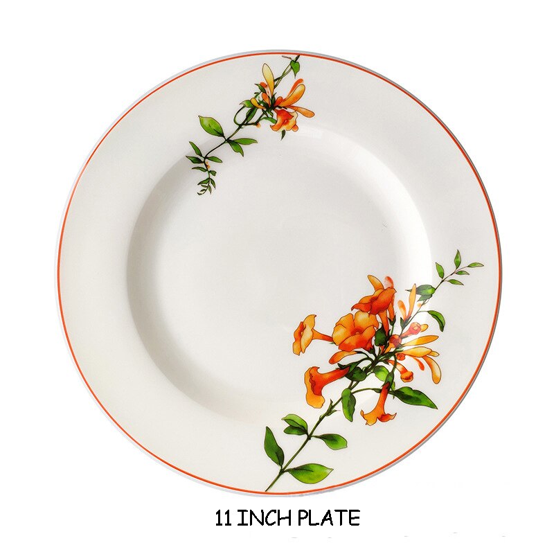 Keramisk fladt fad bøf tallerken middag værktøj kop underkop porcelæn kinesisk stil julebestik azalea botanik service 1 stk.