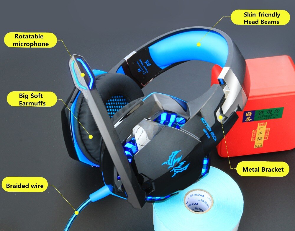 Kotion EACH G2000 Ordinateur Stéréo Écouteurs De Jeu Meilleur casque Basses Profondes Jeu Écouteurs casque avec Micro LUMIÈRE LED Pour PC Gamer