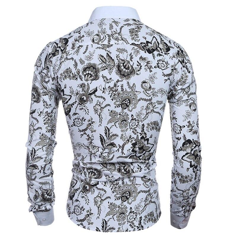 Men Printing Shirts Casual Slim Fit Camisas Dress Floral Print Homme Shirts Camisas XXL D97
