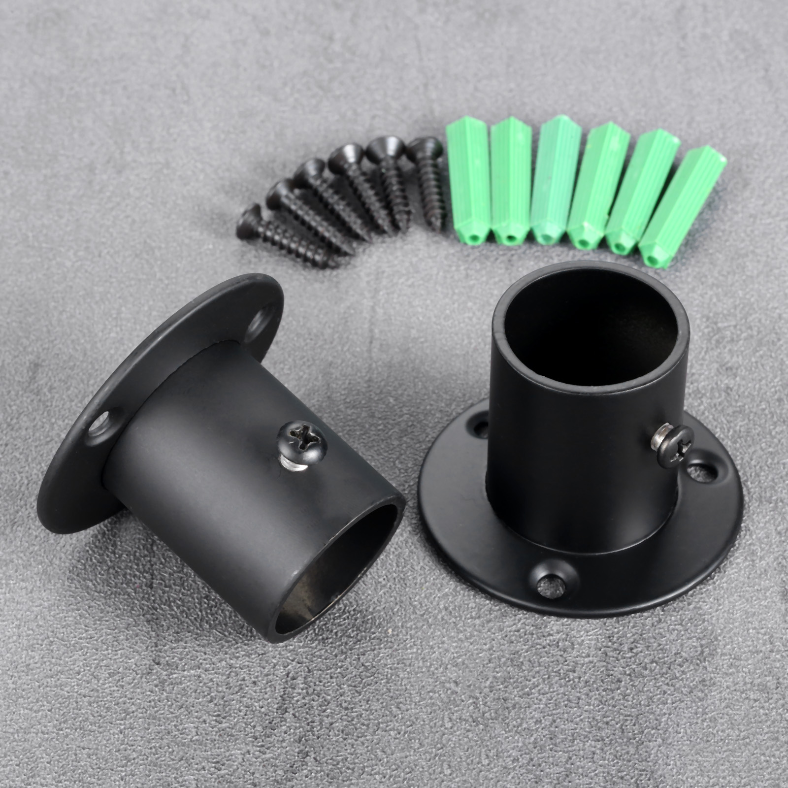 DRELD 2Pcs Black Wardrobe Hanging Rail Rod Pole Socket End Support Bracket Stainless Steel Flange Holder for 19/22/25/32mm Da