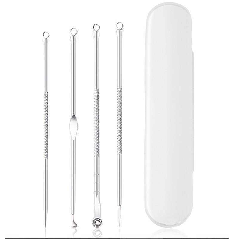 7 unids/set Set de cortaúñas portátil viaje acero inoxidable negro pedicura tijera pinzas manicura kit de herramientas de uñas: 4Pcs Blackhead Acne