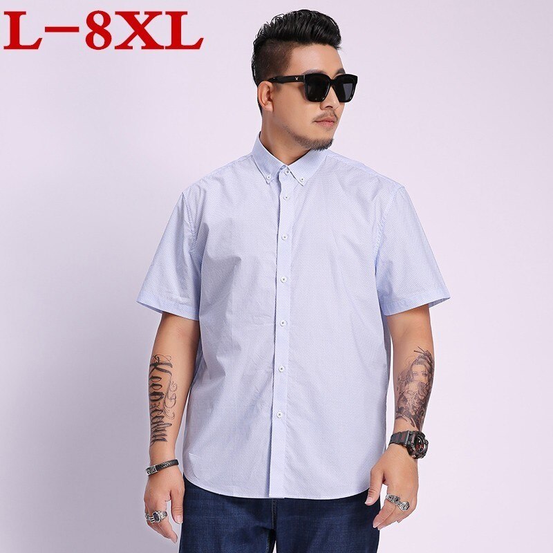 Camisa grande de algodón para hombre, camisa de manga corta a la , informal, de lunares, talla grande, 8xl, 7xl, 6xl, 5xl, nueva