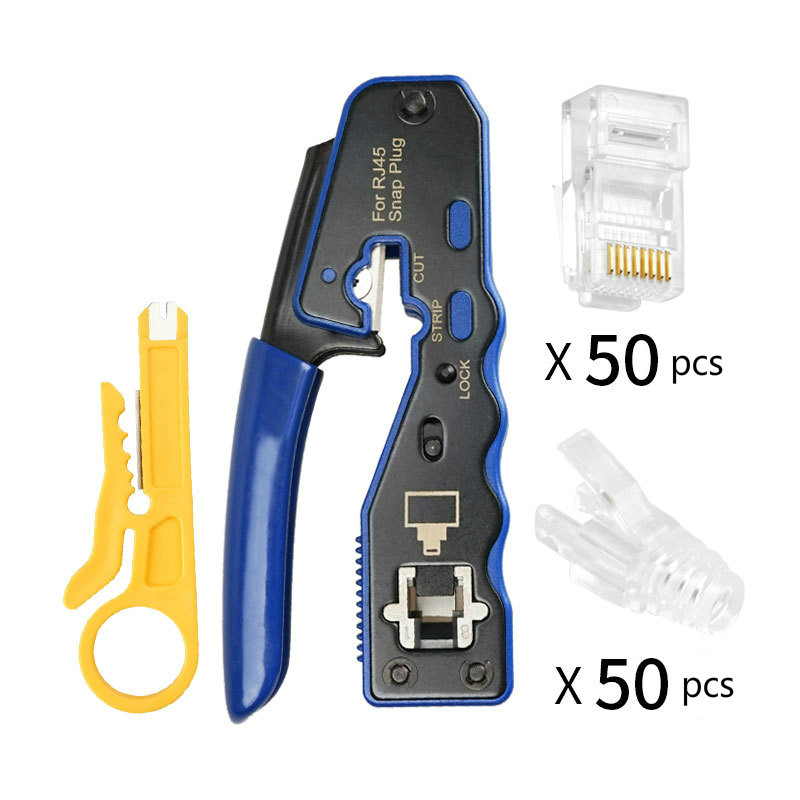 RJ45 Network Cable Crimping Tool Cat7 Cat6 Cat5 Modular Crimping Device Wire Stripper Ethernet Cable Connection Tool Kit: B