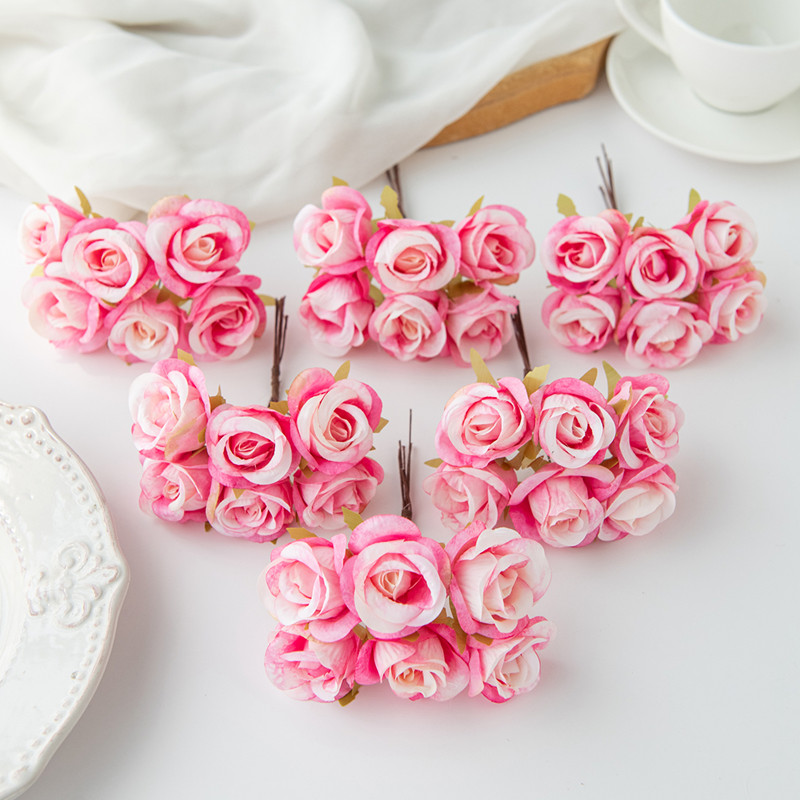 6 unidades de flores artificiales de seda rosa, , guirnaldas navideñas para el hogar, boda, ramo de novias, arco de jardín, decoración de pared, caja de de bricolaje: Morado