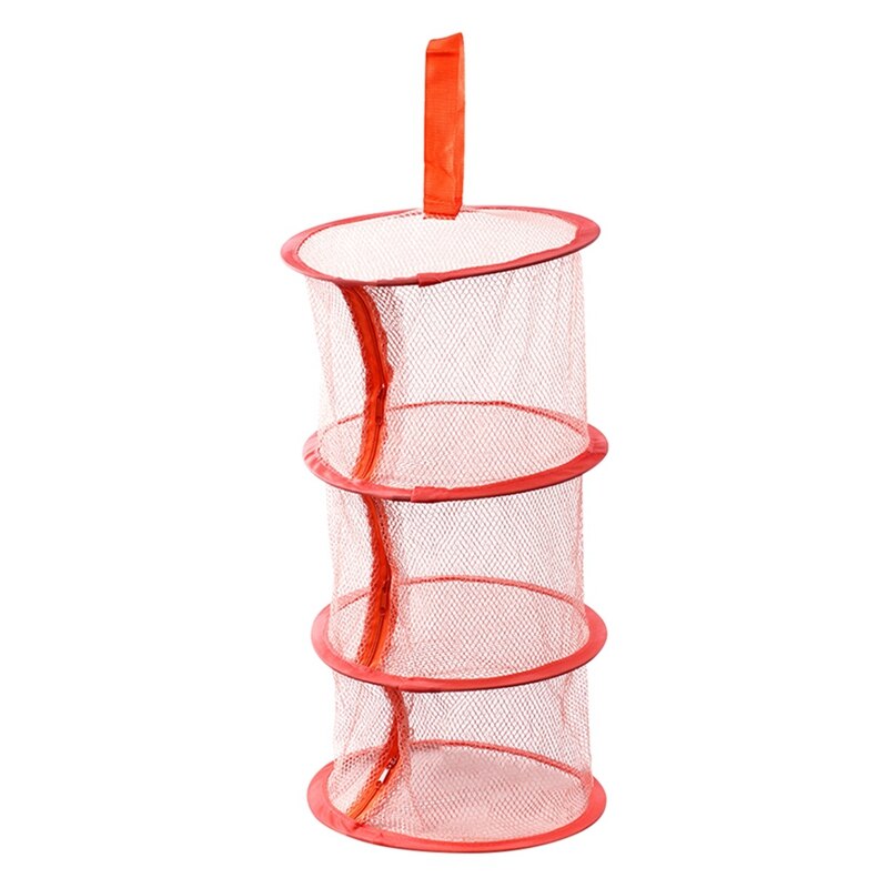 Cesta de ropa interior, cesta de tres capas con cremallera, cesta colgante para secado de moscas antimosquitos: Rosa