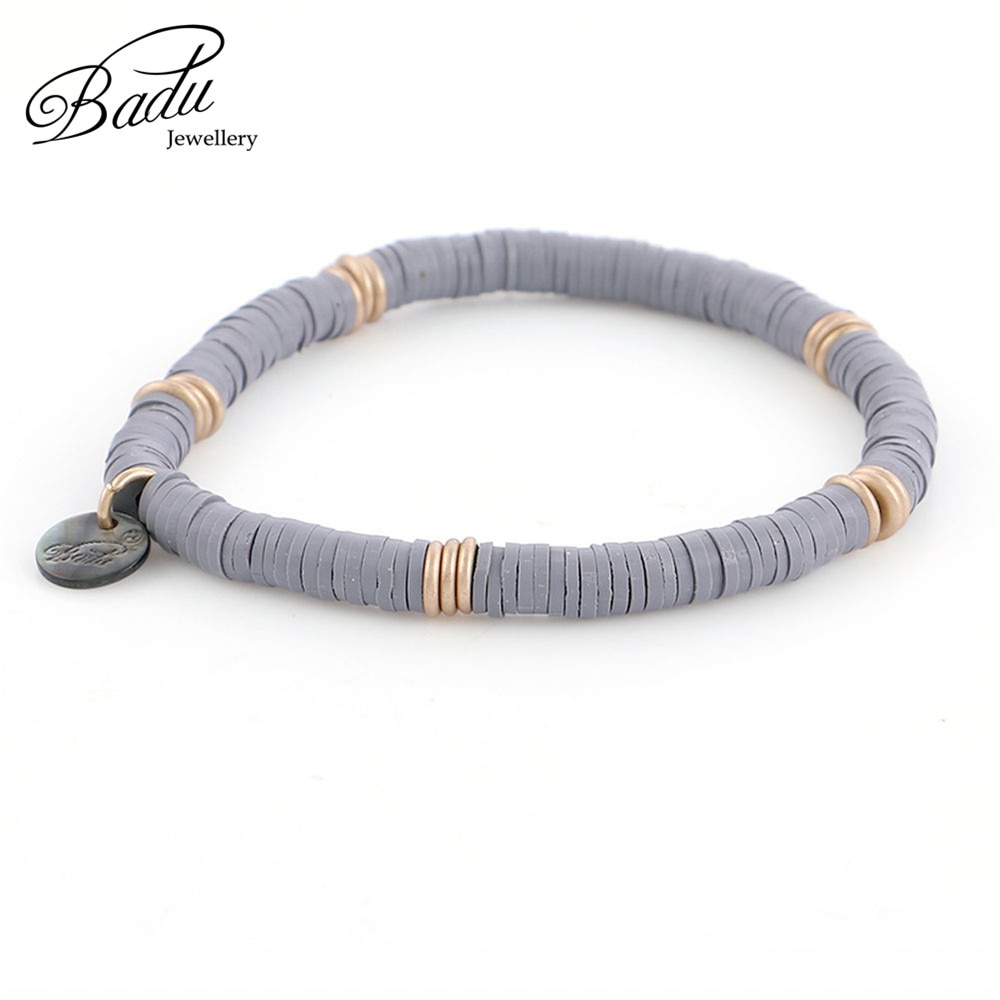Pulseira de contas de argila e badu, bracelete com berloque de polímero e argila, boho, joia para mulheres, dia das bruxas, bracelete
