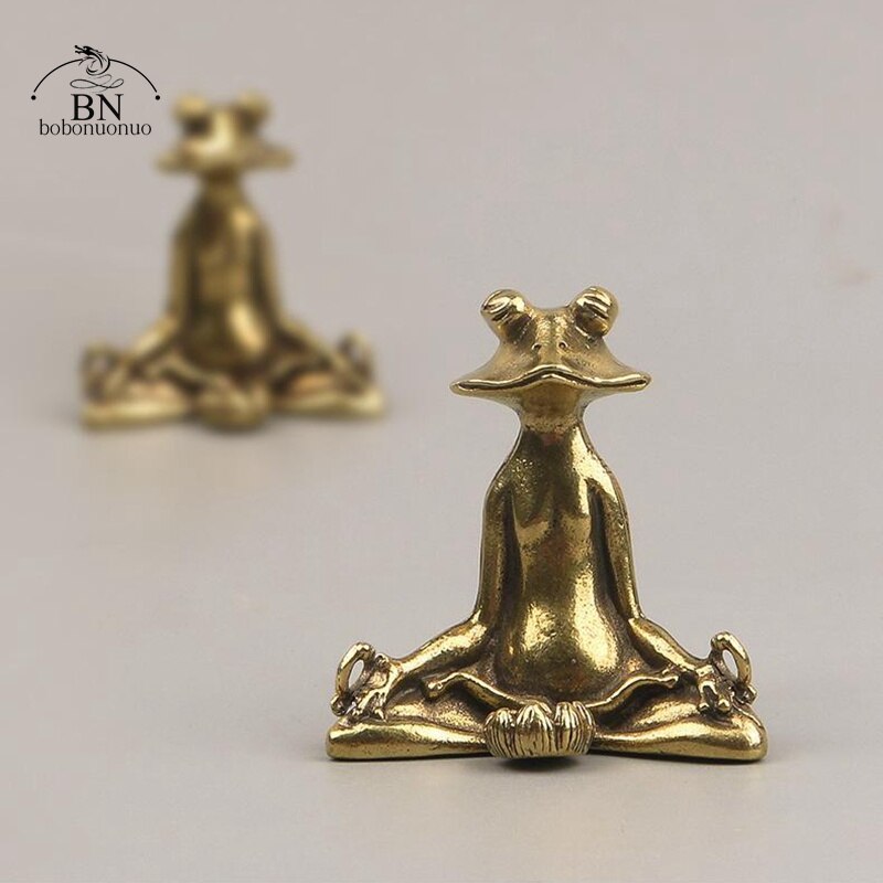 Retro Brass Meditate Zen Buddhism Frog Statue Small Ornament Copper Animal Sculpture Incense Burner Home Desk Decoration Tea Pet