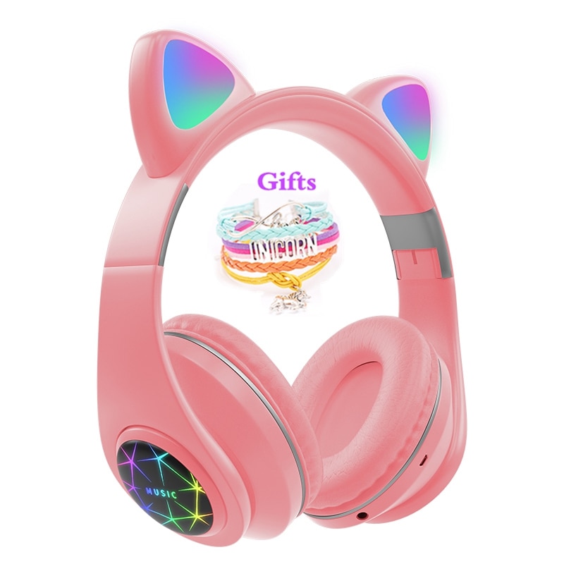 RGB Cat Ear Headphones Bluetooth 5.0 Noise Cancelling Adults Kids girl Headset Support TF Card FM Radio With Mic bracelet