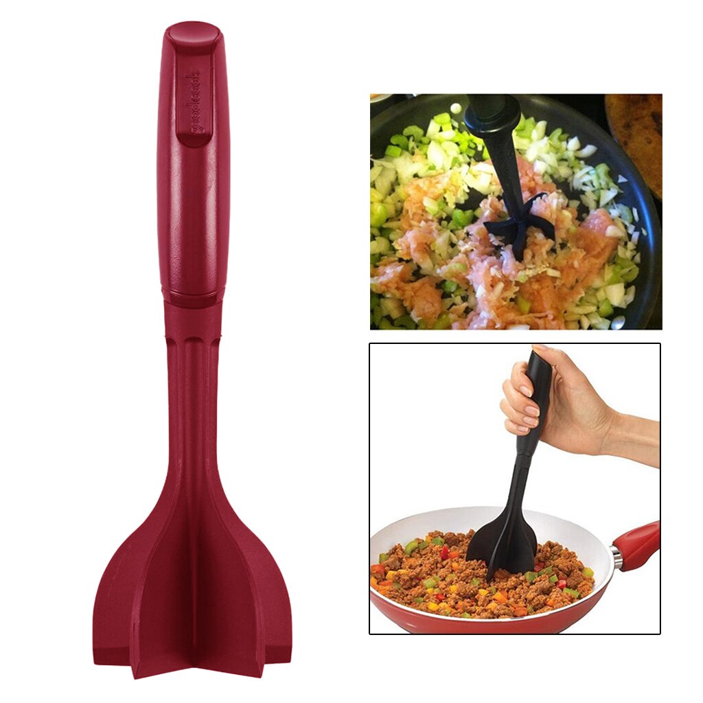 Hittebestendige Vlees Chopper Stamper Smasher Voor Hamburger Vlees Grond Rundvlees Voedsel Chopper Gebruiksvoorwerp Grond Rundvlees Chopper: Red