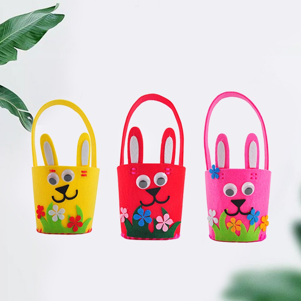 3PCS Easter DIY Material Kit DIY Material Kit Cartoon DIY Flower Basket Easter Egg Material Kit for Kids