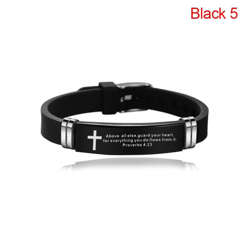 Cruz Biblia Cristiana hombres pulsera ajustable longitud pulseras de silicona pulsera escritura amor nunca falla joyería masculina: black 5