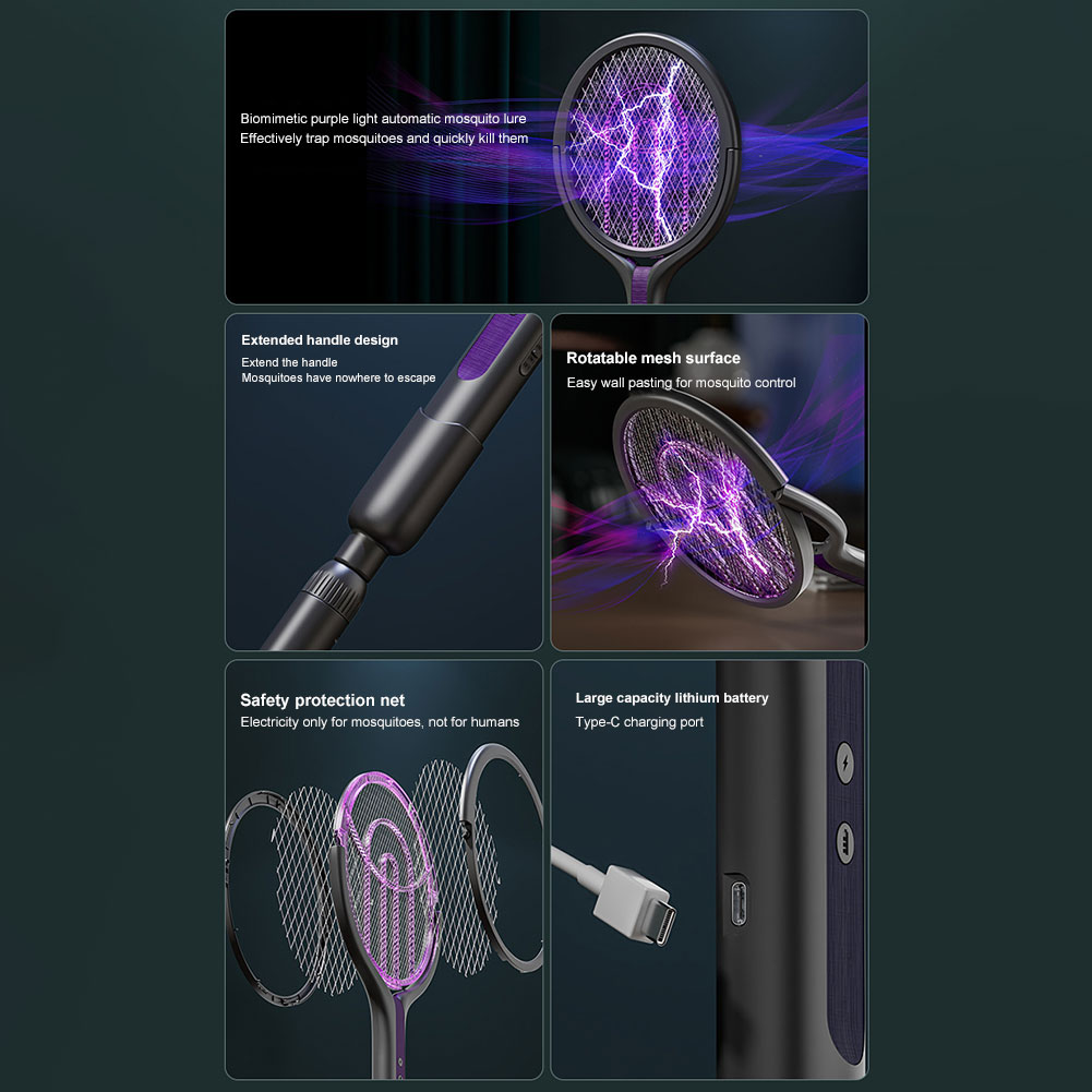 Mosquito Killer Electric Mosquito Racket Fly Swatter Killer USB Rechargeable Mosquito Killer Portable Electric Mosquito Swatter